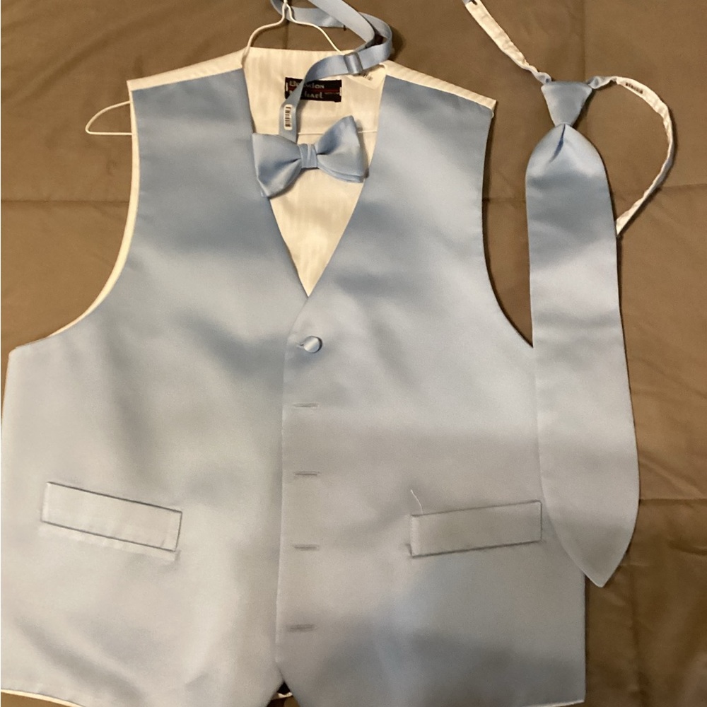 Men's Light Blue Vest and Tie Set